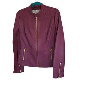 Andrew Marc NWOT Faux Leather Jacket Women's Sz Medium Zip Front in Berry Pink